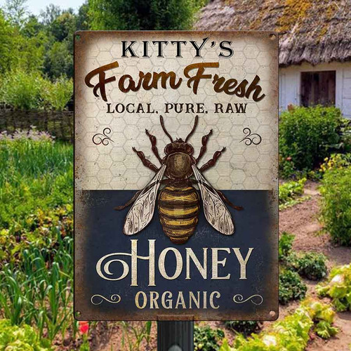 Customized Bee Farm Sign, Honey Bee Fresh Vintage Metal Signs for Bee Farm Owner