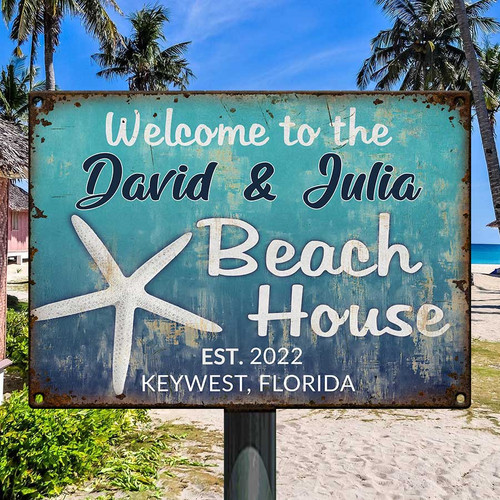Personalized Beach House Signs, Welcome To Beach House Swimming Guaranteed Custom Vintage Metal Signs