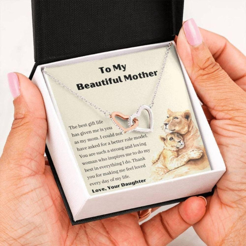 Personalized Lion Mom Necklace, The best gift of my life Necklace from Daughter