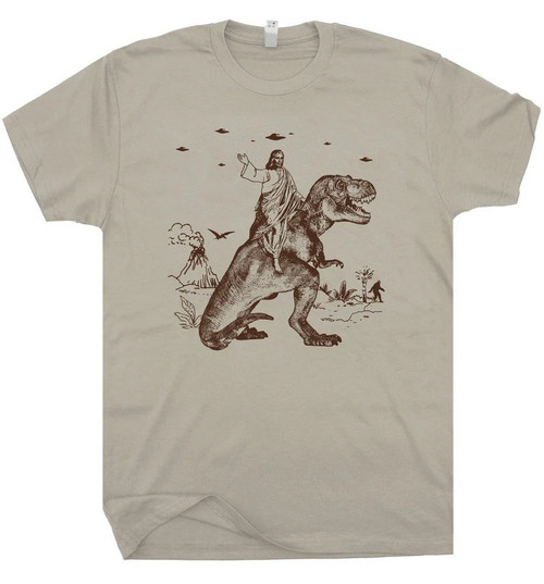 Jesus Riding Dinosaur T Shirt UFO T Shirt Funny T Shirts Novelty Shirts 90s Graphic Tee For Men Women Tee