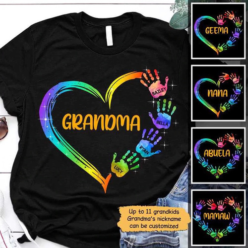 Customized Grandma Heart Hand Color T Shirt for Mother's Day