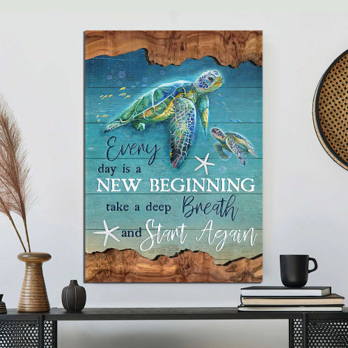 Turtle Beach, Turtle Beach Painting, Everyday is a new beginning - Jesus Canvas Prints for Turtle Lovers Summer Bedroom Wall Art