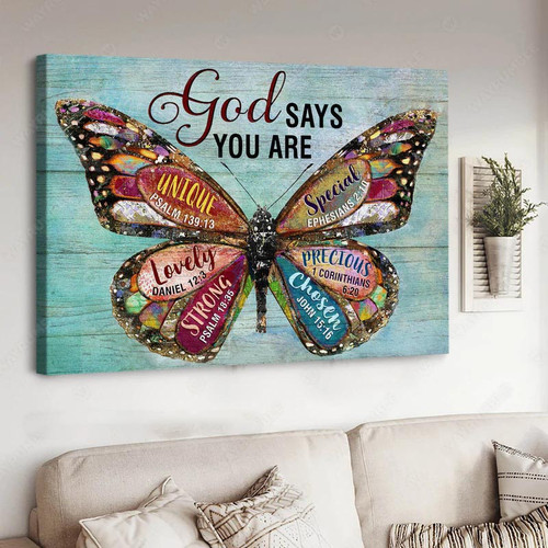 Colorful butterfly Painting, God says you are, Jesus Landscape Canvas Prints, Christian Wall Art