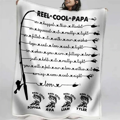 Personalized Reel Cool Papa Blanket, We Hugged This Blanket, Rod & Hook Fleece Bedding Set for Father