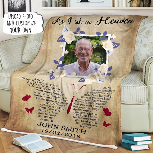 Butterfly Personalized Memorial Blanket for loss of Dad, Sympathy gifts for Father Throw Fleece Blanket
