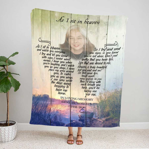 Personalized Memorial Blanket for Mom, Remembrance Gift, Sympathy Gifts, As I sit in Heaven Memorial Blanket