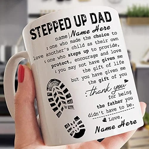 Personalized Stepped Up Dad Footprint Definition Mug, Gift from Stepson and Stepdaughter Mug