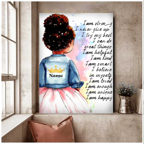 Afro Girl Black Girl Wall Art, Gift For Daughter - I never Give Up Black History Month Canvas