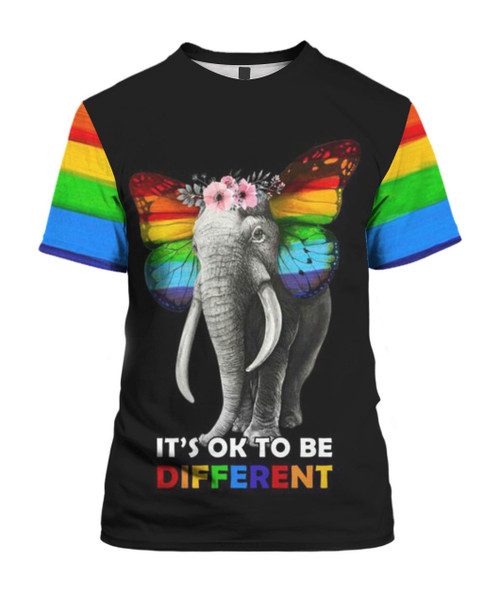 Elephant It Is Ok To Be Difference Rainbow Colors 3D T Shirt For Gay Lesbian