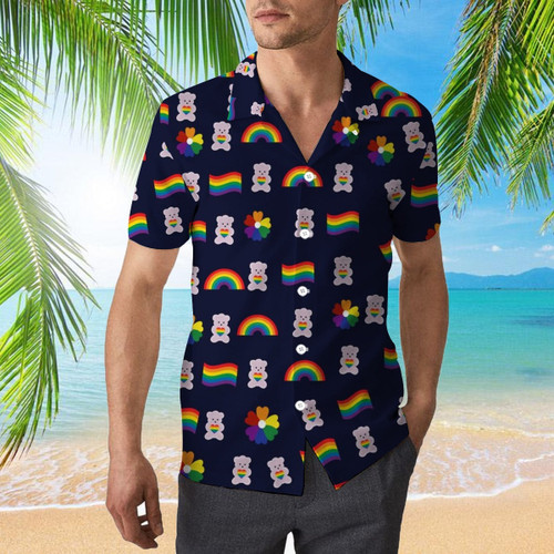 Bear Pride Hawaiian Shirt For LGBT, LGBT Rainbow Flag Hawaiian Shirts, Heart Rainbow Color Hawaiian Full Printed Shirt