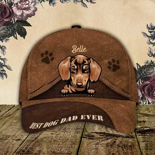 Personalized Dachshund Hat, Custom Photo Dachshund Cap Leather Pattern 3D Cap for Mom and Dad