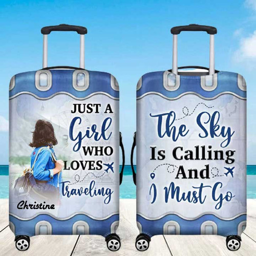 Customized Photo Girl Traveling Luggage Cover, Summer Suitcase Protective Cover for Girlfriend, Beach Luggage Cover for Wife