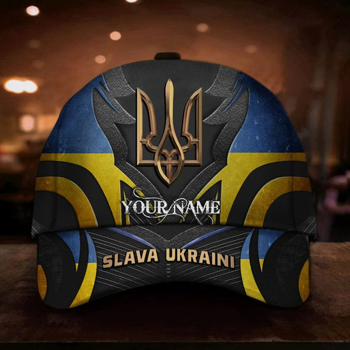 Personalized Stand With Ukraine Slava Ukraini Hat Ukraine Flag Merch 3D Baseball Cap