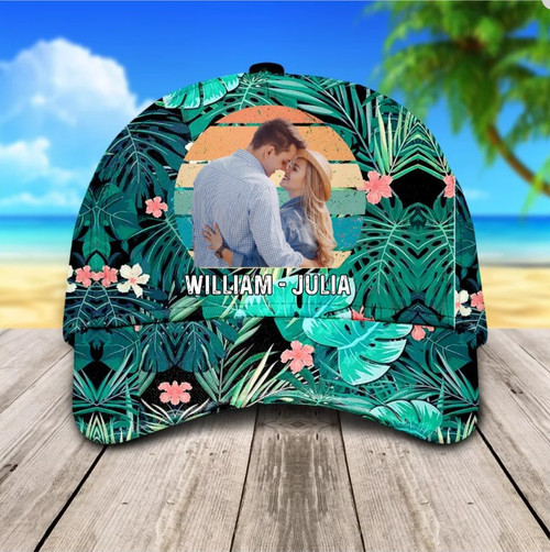 Personalized Hawaiian Summer Couple Hat for Husband and Wife, Beach Couple Cap for Boyfriend & Girlfriend