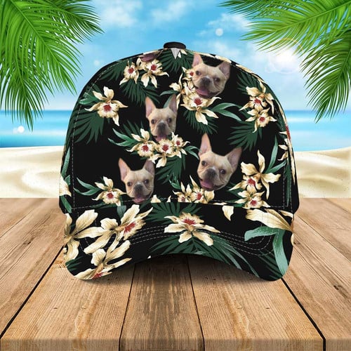 Custom Photo Dog floral Aloha Cap, Dog Flowers Pattern Hawaiian Summer Hat for Men & Women Beach Cap