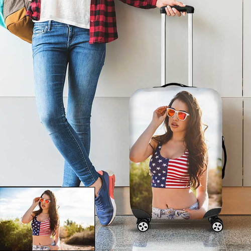 Customize Photo Luggage Cover Personalize Faces Suitcase Covers Luggage Wrap Suitcase Protector Family Picture Travel Bag Covers