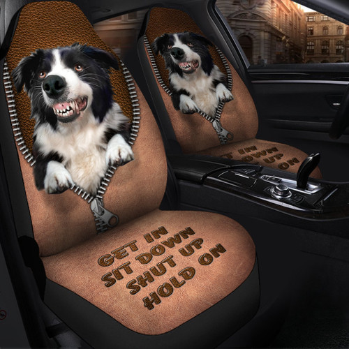 Border Collie Angry Hold on Funny Car Seat Covers - Universal Fit Set 2