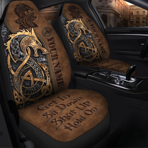 Personalized Name Viking Fenrir Tattoo Hold on Car Seat Covers Universal Fit - Set 2