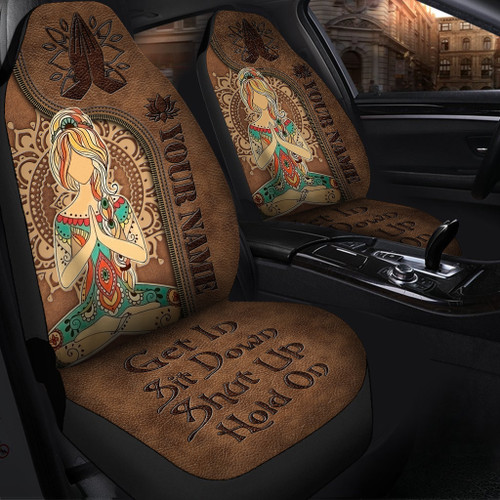 Personalized Name Namaste Yoga Hold on Car Seat Covers Universal Fit - Set 2