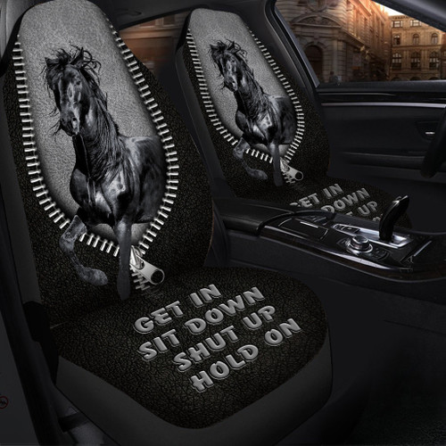 Black Horse Hold On Funny Car Seat Covers Universal Fit Set 2