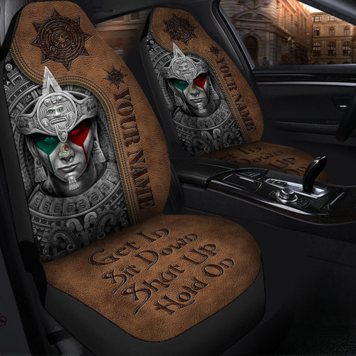 Personalized Name Mexico Aztec Calendar Hold on Funny Car Seat Covers Universal Fit Set 2