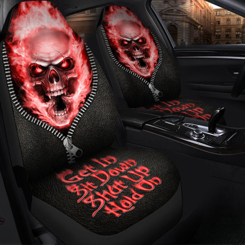 Skull Fire Hold on Red Version Car Seat Covers Universal Fit Set 2