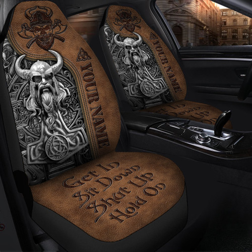 Personalized Name Viking Odin Mjolnir Hold on Car Seat Covers Universal Fit - Set 2