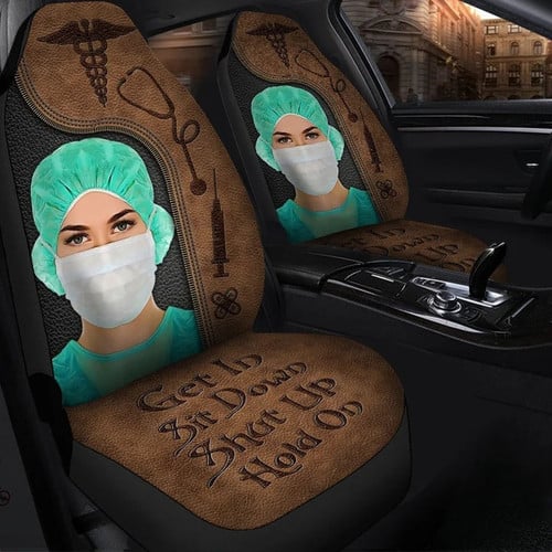 Nurse Hold on Funny Car Seat Covers Universal Fit Set 2 for Nurse