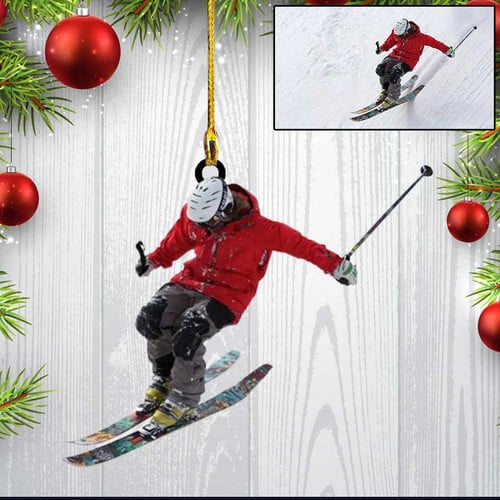 Custom Photo Skiing Ornament, Custom Shaped Acrylic Ornament for Skiing Lovers Gift for Son and Daughter
