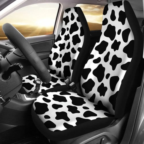 Black And White Cow Print Universal Fit Car Seat Covers Set 2 for Cow Lovers