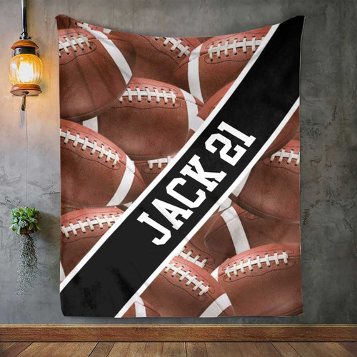 Custom Name and Number Football Players Fleece Blanket for Son, Football Sherpa Blanket