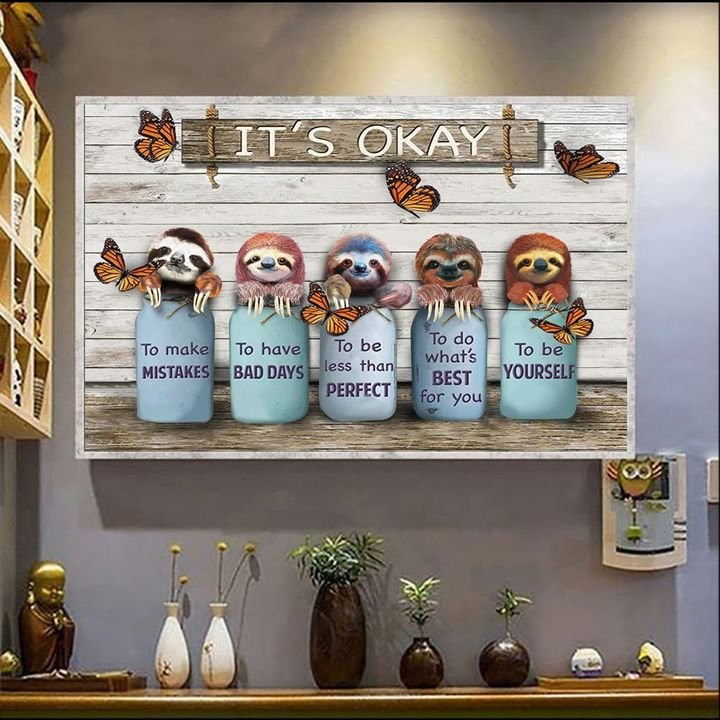Sloth Wall Art & Butterfly, IT's OK to make mistake Wall Art Canvas
