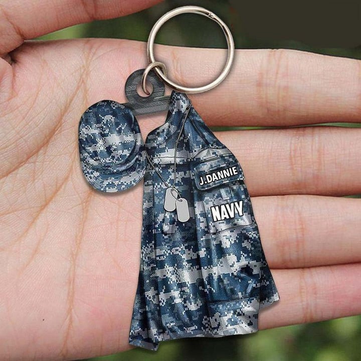 Personalized Navy Custom Name Flat Acrylic Keychain for Navy, Gift for Navy Day, Birthday