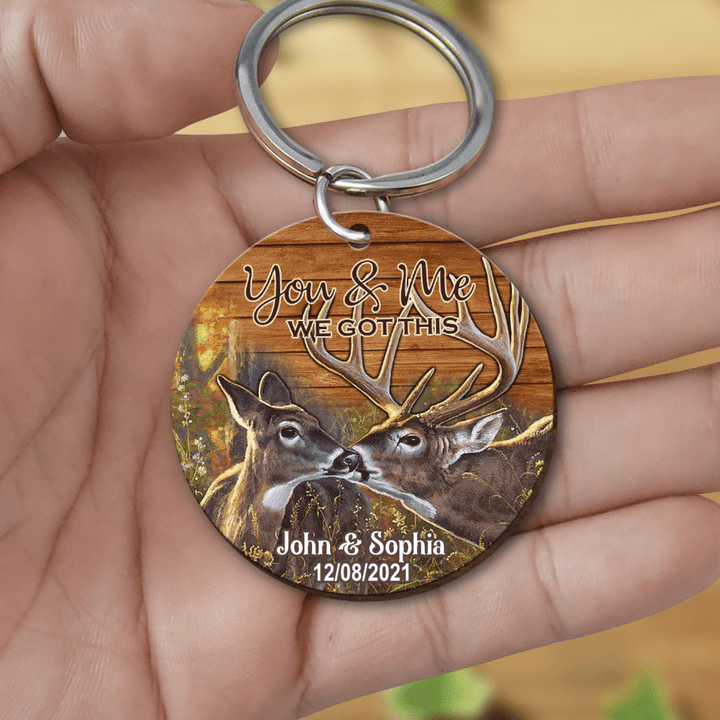Personalized You And Me We Got This Deer Couple Keychain, Gift for Girlfriend Flat keychain