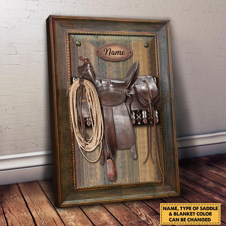 Cowgirl Wall Art, Horse Wall Art for Lover, Horse Canvas Wrapped Saddle Frame Print