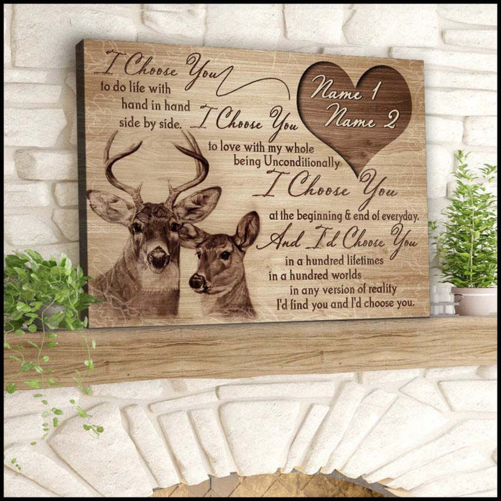 Deer Couple Wall Art, I choose you Wall Art Canvas, Couple Name Gift for Engagement, Gift for future wife