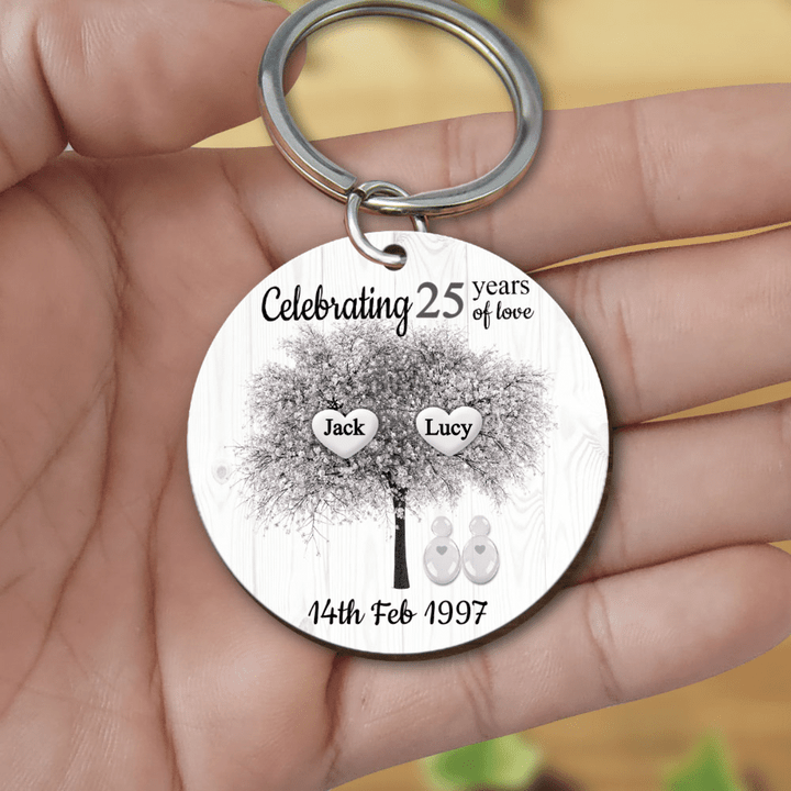 Personalized 25th Wedding Anniversary Couple Family Tree Flat Keychain