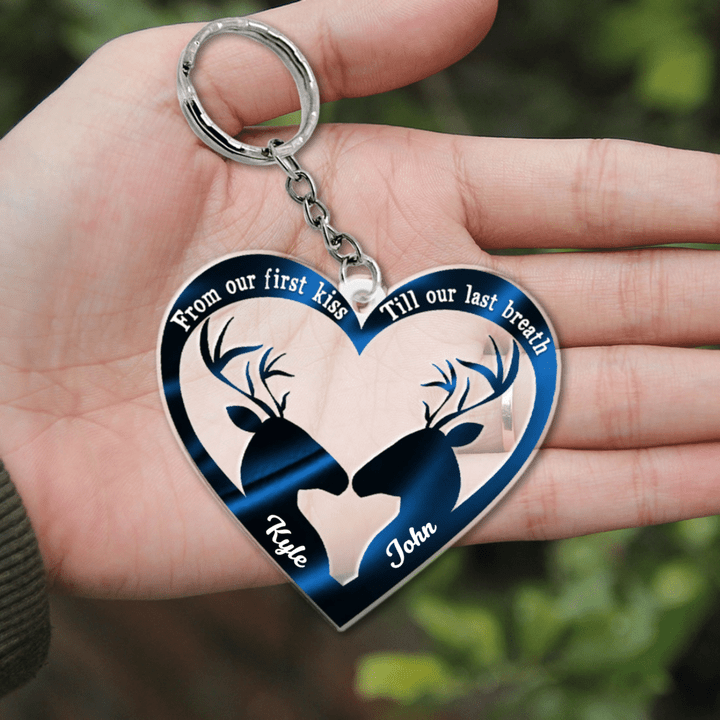 From Our First Kiss Till Our Last Breath Deer Couple Personalized Acrylic Keychain