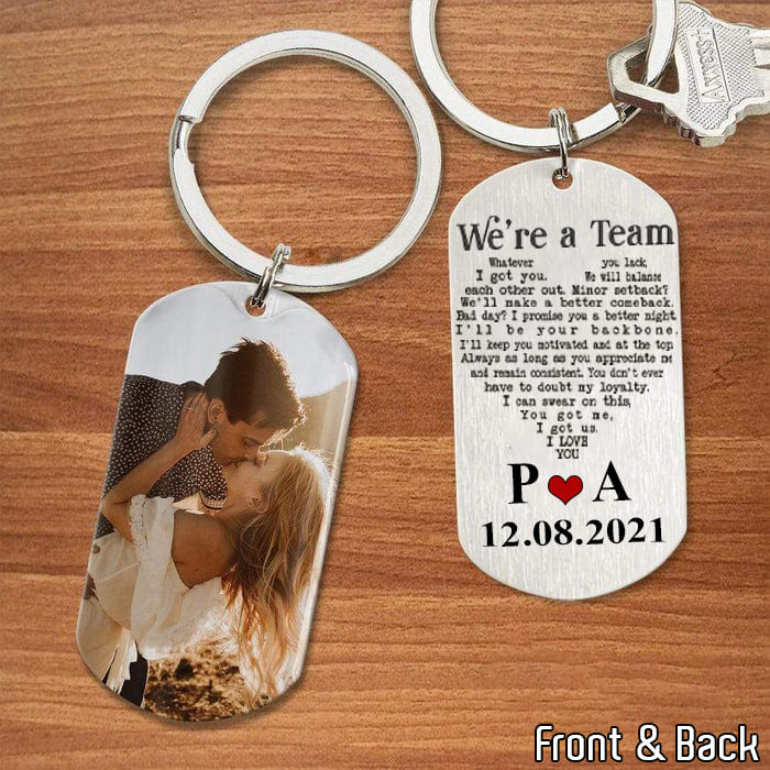 Personalized We're a team Couple Keychain, Custom Couple Photo Keychain for boyfriend