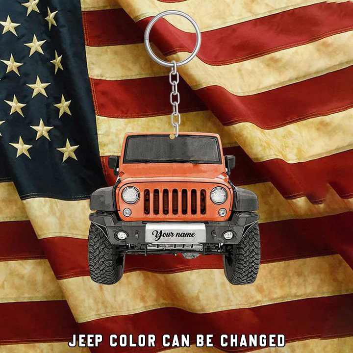 Personalized Jeep Keychain, Custom Name Flat Acrylic Jeep Wrangler Keychain for Jeep Lovers