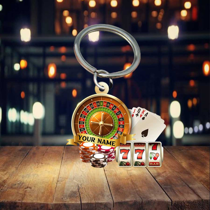 Personalized Casino Keychain, Custom Name casino player Flat Acrylic Keychain