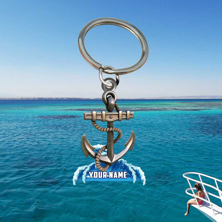 Personalized Anchor keychain, Custom Name Acrylic Flat Keychain for Sailor, Captain