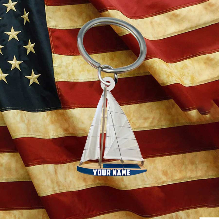 Personalized Sailboat keychain, Custom Name Flat Acrylic Keychain for Sailor