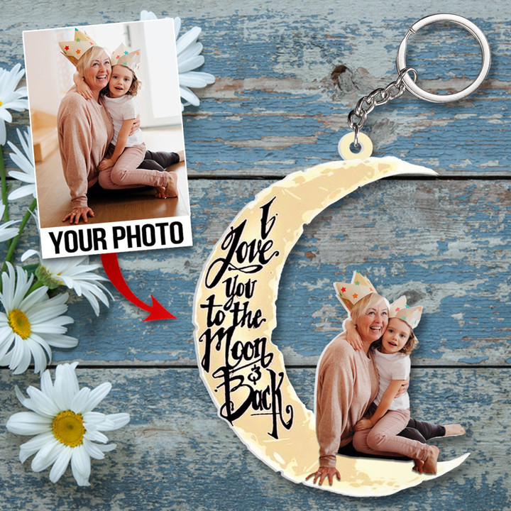 Personalized Family Photo Keychain, I love you the moon and Back Acrylic Keychain