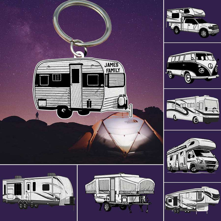 Personalized Camping Keychain, Vintage Camper Flat Acrylic Keychain for Camper