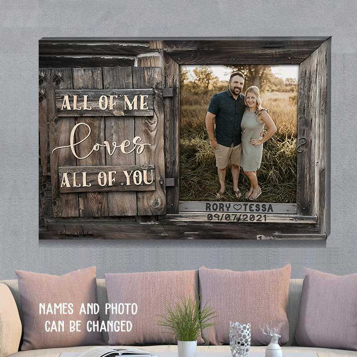 Personalized Fiance Couple Wall Art, All of Love Custom Photo Gift for Wife Canvas