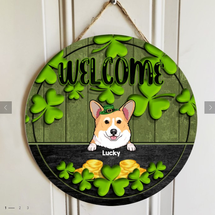 Personalized Corgi Wood Sign for St Patrick Day, Door Hanger for Home, Pet Lovers