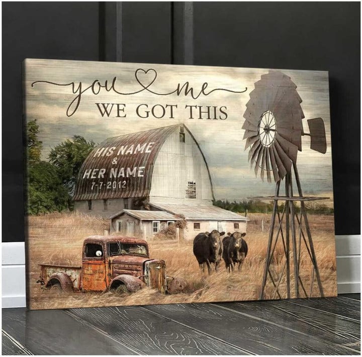 Customized Angus Cow Couple Wall Art, You & Me We got this Cow Farmhouse Canvas Bedroom