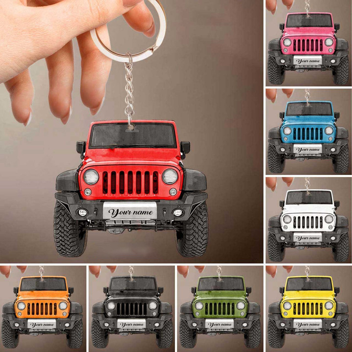 Personalized Jeep Car Lovers Keychain, Custom Name Flat Acrylic Keychain for Jeeper