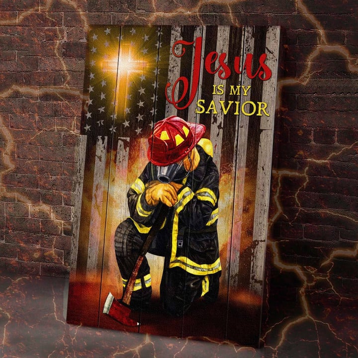 Firefighter Painting for Firefighter Man, Jesus is my Savior Canvas Wall Art Living Room Decor
